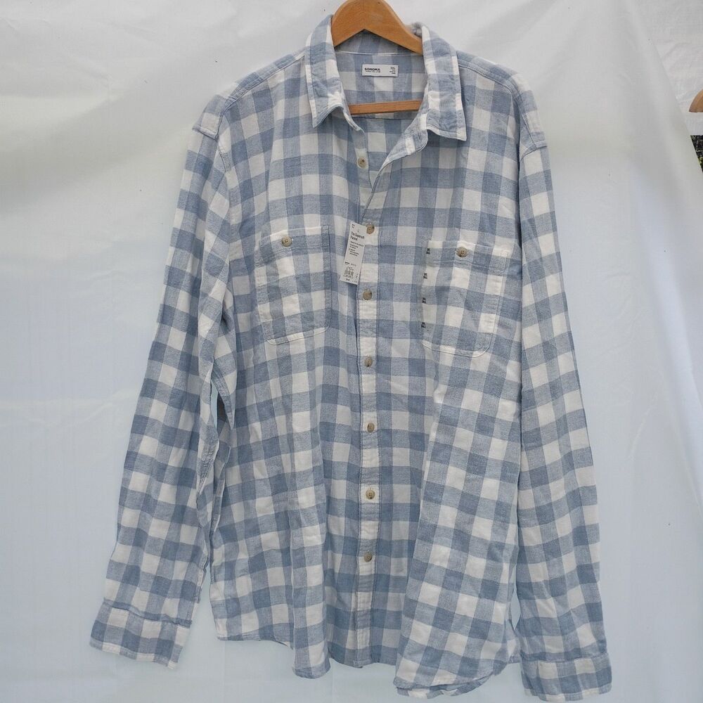 Men's Sonoma Supersoft Flannel Button Front Shirt Blue White 3XL Tall NEW